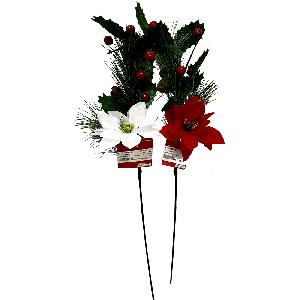 Christmas Plastic Poinsettia Spray With Berries And  Pine 