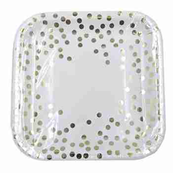 Party PG Fashion Foilm Paper Dot printed square plates Gold